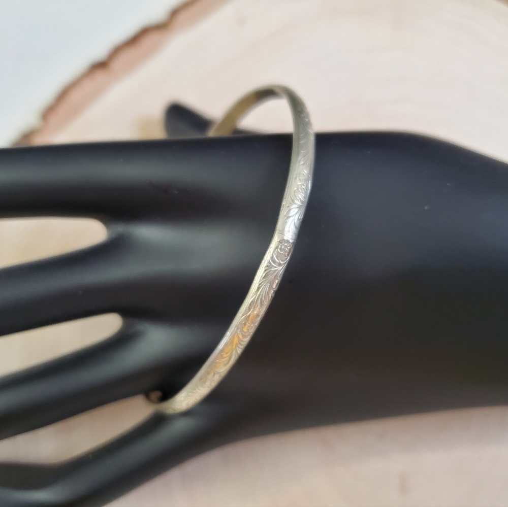 Sterling Silver 925 Floral Art Form Bangle Bracelet